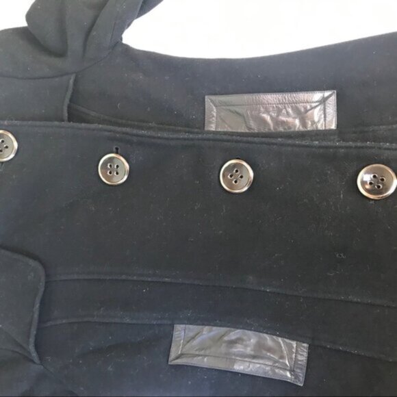 Mackage Wool Leather Fitted Car Coat Large Collar Pockets Wool Pea Coat Jacket - Picture 11 of 16